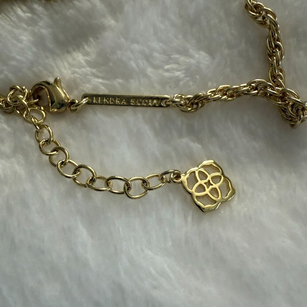 Kendra Scott Rayne Necklace 14k Gold Plated Brass Slate Cats Eye Pendant Tassel - Picture 12 of 13